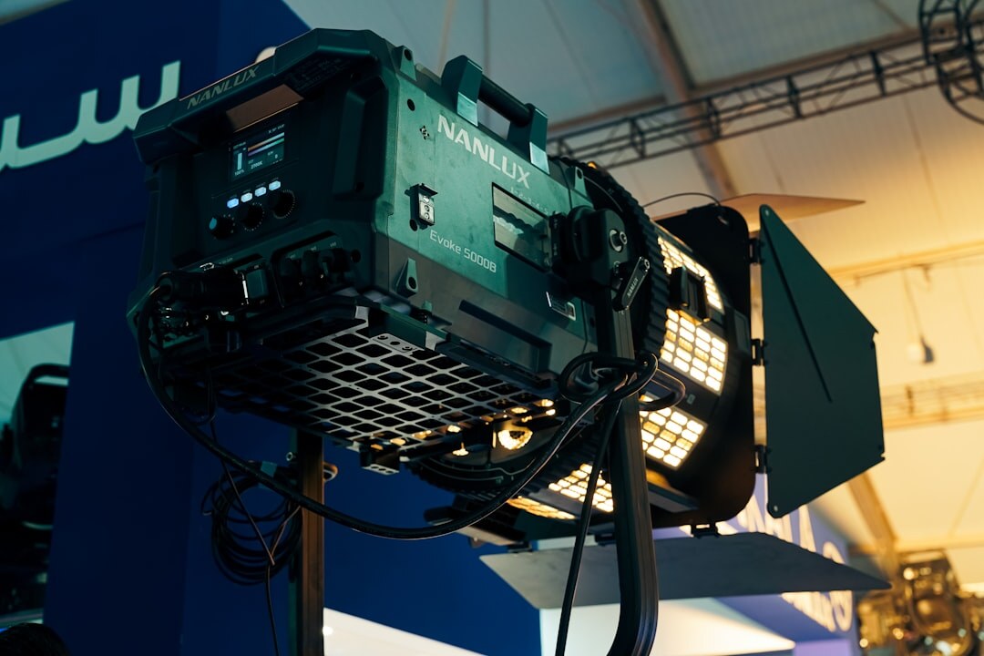 Television studio production with cameras and lights